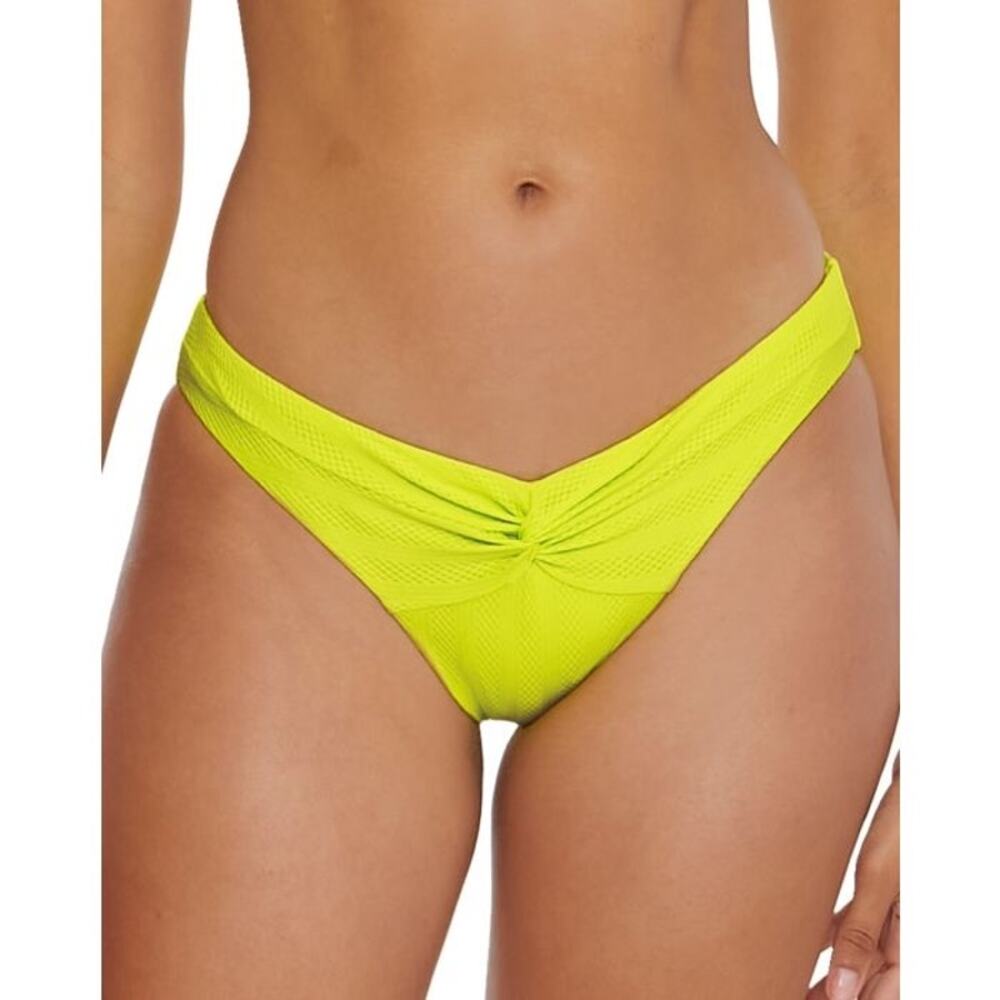 Becca Prima Neon Yellow Twist Front Hipster Bikini Swimsuit Bottoms Size Medium